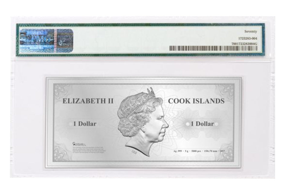 2017 Cook Islands 1 Dollar 5 gram Silver Sydney Skyline Dollar Note PMG 70 | GoldSilver360