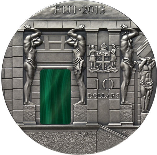 2013 Fiji Malachite Room Masterpieces in Stone 3 oz Antique finish Silver Coin | GoldSilver360