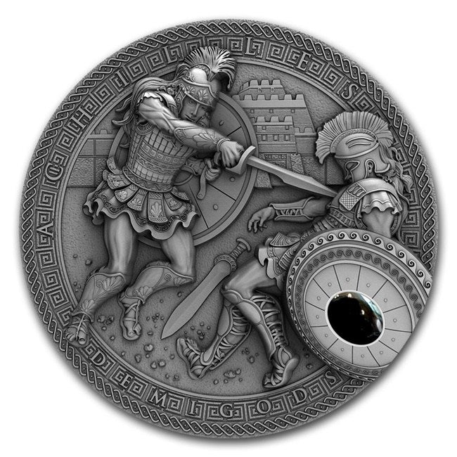 2017 Niue 2 oz Antique Silver Demigods Achilles Ultra High Relief | GoldSilver360