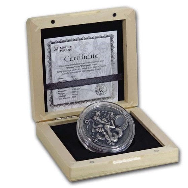 2018 Niue 2 oz Antique Silver Demigods Perseus Ultra High Relief | GoldSilver360