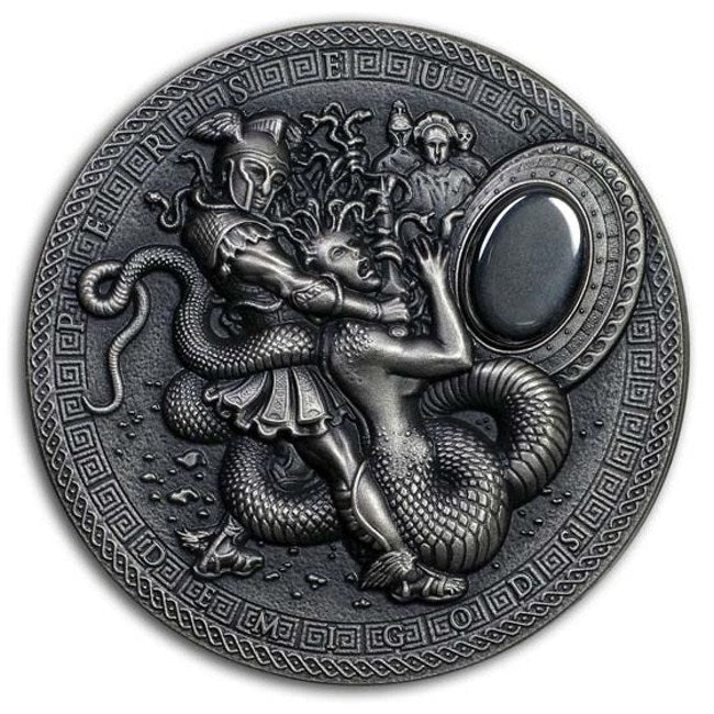 2018 Niue 2 oz Antique Silver Demigods Perseus Ultra High Relief | GoldSilver360