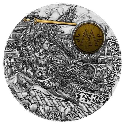 2021 Niue Woman Warrior Mulan 2oz Antique Finish Silver Coin | GoldSilver360