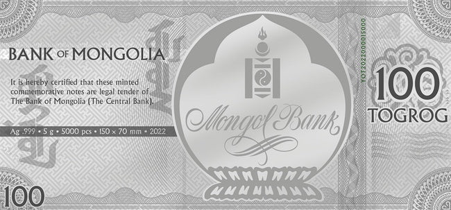 2022 Mongolia Lunar Year of the Tiger Silver Note | GoldSilver360