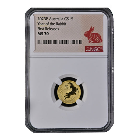 2023 Australia 1/10oz Gold $15 Lunar Year of the Rabbit NGC MS70 Coin | GoldSilver360