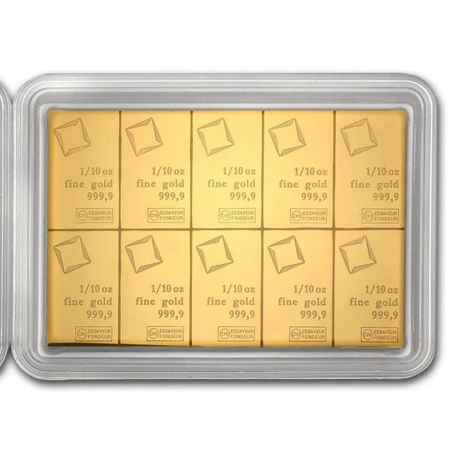 10 x 1/10 oz Valcambi Suisse .9999 Fine Gold CombiBar 1 Troy oz | GoldSilver360