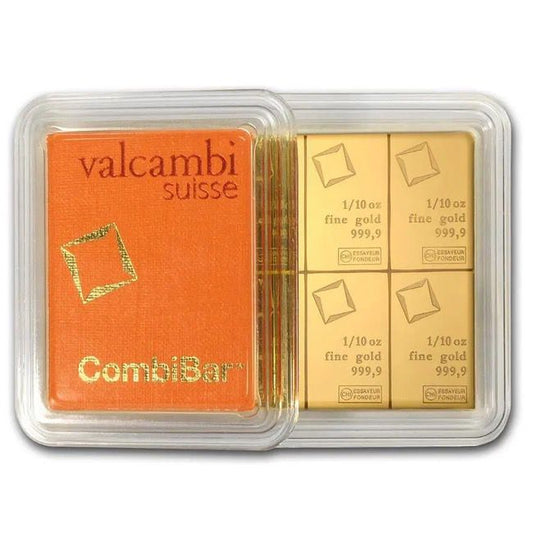 10 x 1/10 oz Valcambi Suisse .9999 Fine Gold CombiBar 1 Troy oz | GoldSilver360